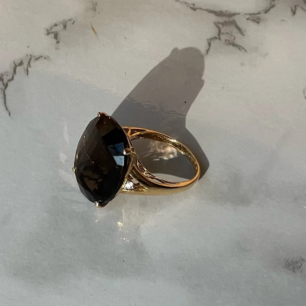14K Gold Smoky Topaz Cocktail Ring Sz 6 – Original $1,725 Tag - Picture 7 of 12